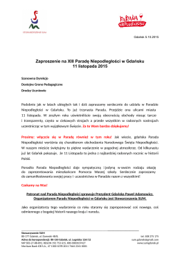 Zaproszenie na XIII Paradę Niepodległości w Gdańsku 11 listopada