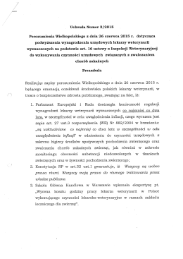 Uchwała Numer 2/2015 Porozumienia Wielkopolskiego z dnia 26
