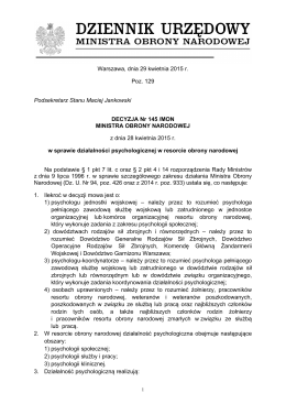 Decyzja Nr 145/MON Ministra Obrony Narodowej z dnia 28 kwietnia