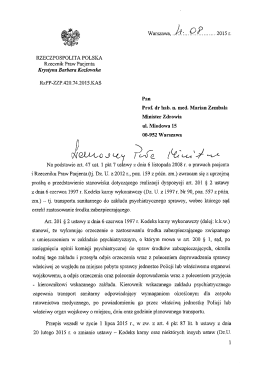 Wystąpienie do Ministra Zdrowia