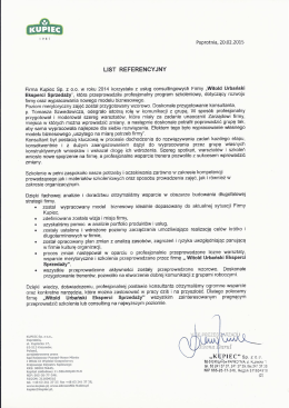 LIST REFERENCYJNY - Witold Urbański Eksperci Sprzedaży