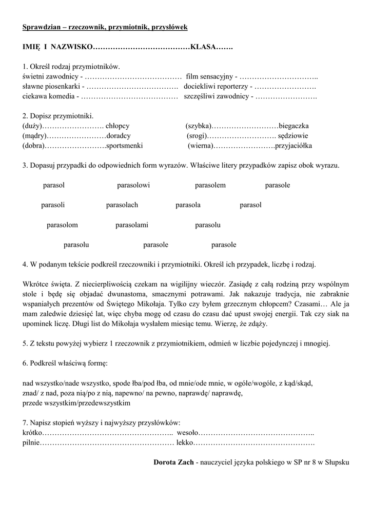Rzeczownik – Test – Język Polski, 47% OFF