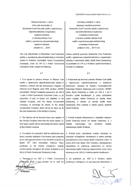 Projekt uchwał o podziale / Draft of split resolutions Studzionta Coal