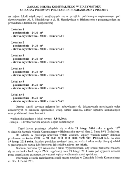 ZARZĄD MIENIA KOMUNALNEGO W BIAŁYMSTOKU OGŁASZA