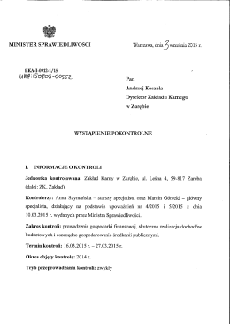 Wystąpienie pokontrolne z dnia 3.09.2015