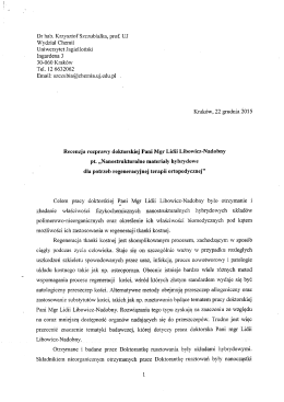 Dr hab. Krzysztof Szczubiałka, prof. UJ Wydział Chemii Uniwersytet