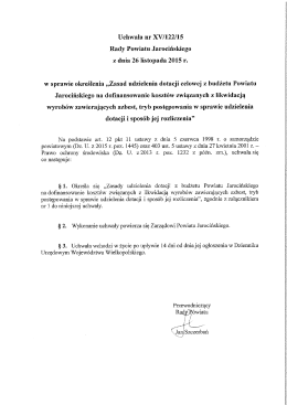Uchwała nr XV/122/15 Rady Powiatu Jarocińskiego z dnia 26