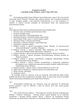 Protokół Nr IX/2015 z sesji Rady Gminy Wolanów z dnia 17 lipca