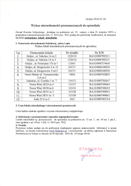 Wykaz nieruchomości przeznaczonych do sprzedaży z dnia 26.01