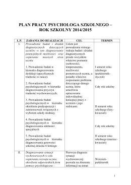 plan pracy psychologa szkolnego – rok szkolny 2014/2015