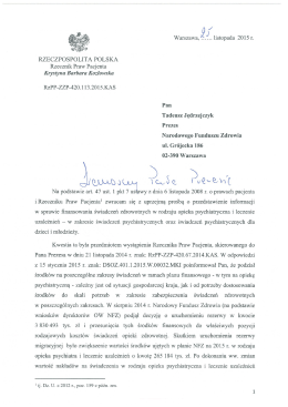 Wystąpienie Rzecznika Praw Pacjenta do Prezesa Narodowego
