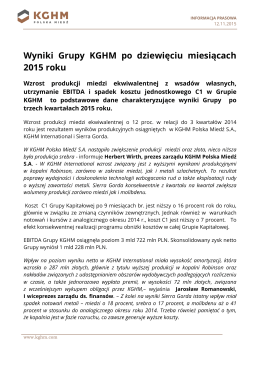 Wyniki Grupy KGHM po 9 miesiącach 2015 informacja prasowa