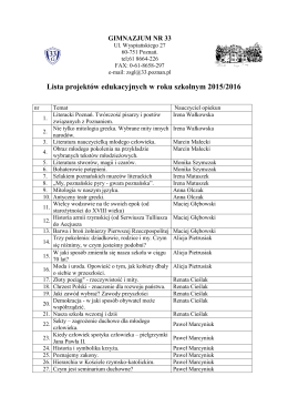 Lista projektów edukacyjnych w roku szkolnym 2015/2016