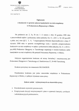 Ogłoszenie o konkursie w sprawie naboru kandydatów na staż