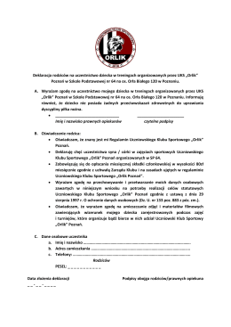 Deklaracja rodzica na uczestnictwo dziecka w treningach UKS Orlik