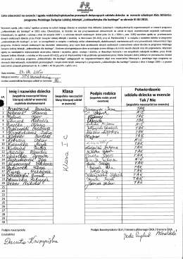 Lista obecności na evencle i zgoda rodzic&oacute;w/opiekun&oacute;w prawnych