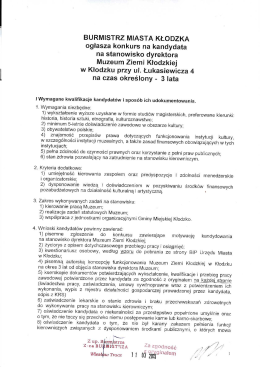 BURMISTRZ MIASTA KŁODZKA ogłasza konkurs na kandydata na