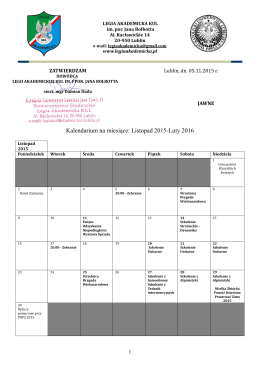 Kalendarium na miesiące: Listopad 2015-Luty 2016