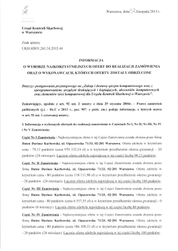 Informacja o wyborze najkorzystniejszych ofert