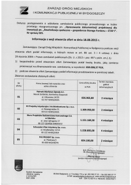 informacja z sesji otwarcia ofert