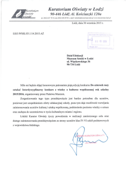 List Kuratora Oswiaty w Łodzi dra Jana