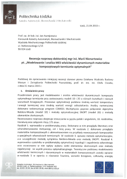 Recenzja - Wydział Budowy Maszyn i Zarządzania
