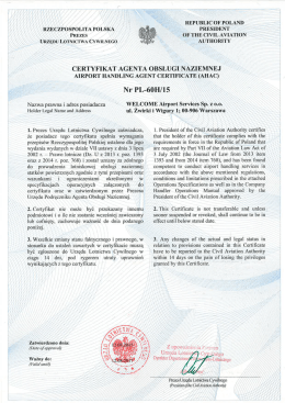 Certyfikat ULC AHAC - Welcome Airport Services
