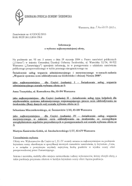 Informacja o wyborze najkorzystniejszej oferty dla Części I, II i IV