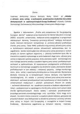 rozprawy doktorskiej lekarza dentysty Beaty Golan pt. &bdquo;Wiedza o