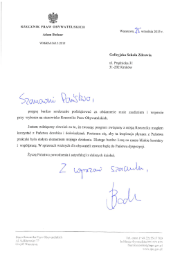 Podziękowania Rzecznika Praw Obywatelskich