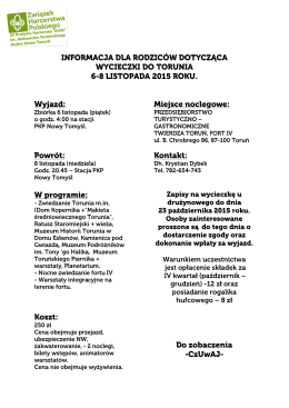 informacja dla rodziców dotycząca wycieczki do torun ia 6