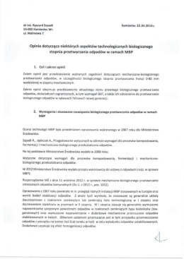 Dpinia dotycząca niekt&oacute;rych aspekt&oacute;w technologicznych