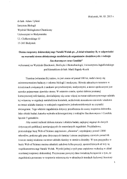 dr hab. Adam Tylicki - Wydział Biochemii, Biofizyki i Biotechnologii