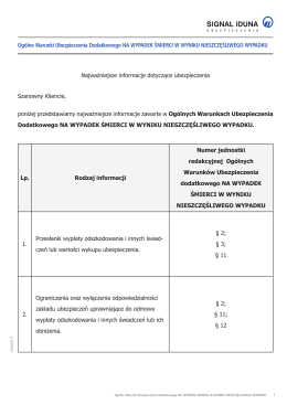 Ogólne Warunki Ubezpieczenia Dodatkowego NA WYPADEK