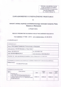 Zawiadomienie o unieważnieniu przetargu