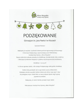 PODZIĘKOWANIE - Gimnazjum im. Jana Pawła II w Kluczach