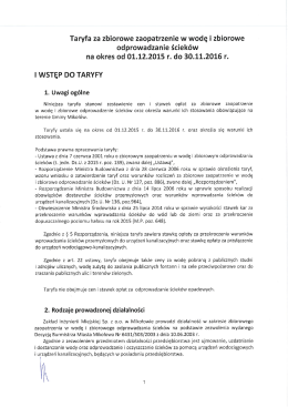 Taryfa za zbiorowe zaopatrzenie w wodę i zbiorowe odprowadzanie
