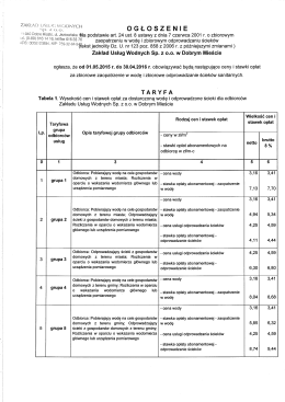 Taryfa 2015 - Zakład Usług Wodnych w Dobrym Mieście