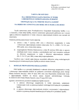 Taryfa 2015r. - Przedsiębiorstwo Gospodarki Komunalnej Spółka z