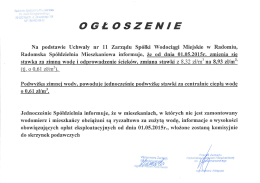 Informacja o zmianie stawki za zimną wodę i odprowadzanie ściek&oacute;w.