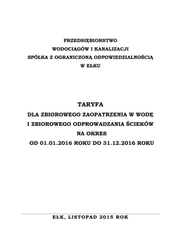Taryfa na rok 2016 - Przedsiębiorstwo Wodociągów i Kanalizacji