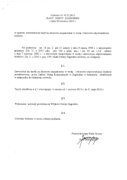 Uchwała Nr VI.22.2015 RADY GMINY ZAGRODNO z dnia 20