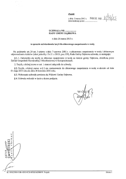 Druk Nr V/44/15 - Projekt uchwały w sprawie zatwierdzenia taryf dla