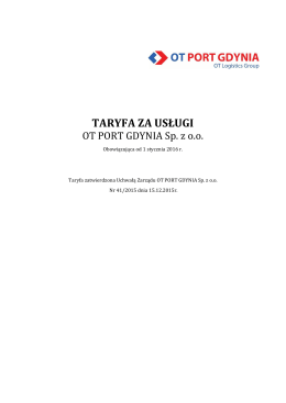 TARYFA za usługi OT Port Gdynia Sp. z o.o. w 2016 roku