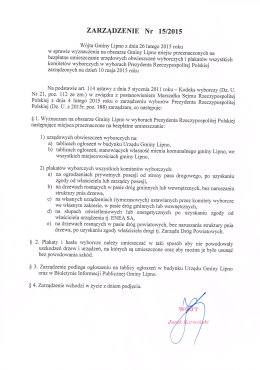 Zarządzenie Nr 15/2015 W&oacute;jta Gminy Lipno w sprawie wyznaczenia