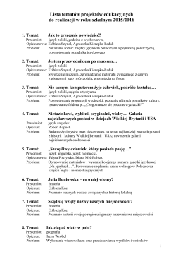 Lista temat&oacute;w projekt&oacute;w edukacyjnych