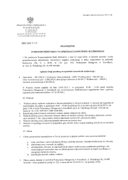 Ogłoszenie o drugim przetargu na sprzedaż samochodu służbowego