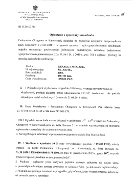 Ogłoszenie o sprzedaży samochodu