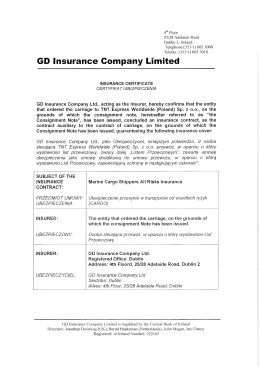 Certfikat ubezpieczenia CARGO 2015