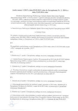 Aneks numer 1/2015 z dnia 05.05.2015 roku do Zarządzenia Nr 2